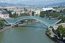 Teams finished this leg at the Rike Park overlooking the famous Peace Bridge of Tbilisi along the banks of the Mtkvari River. A closer view of the steel pedestrian 'Peace Bridge'.jpg