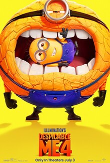 A Minion is in between the teeth of a rock-skinned Mega Minion.