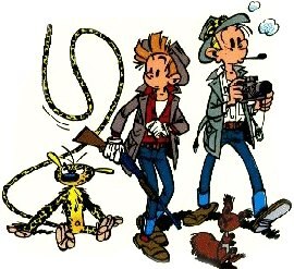 Some of the main characters of Spirou & Fantasio, are from Franquin's album Le gorille a bonne mine (1959). From left to right: the Marsupilami, Spiro