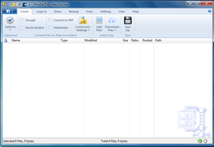 WinZip 17.0 Pro, работающий в Windows 7 с лентой 