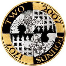 The PS2 coin issued in the United Kingdom in 2007 to commemorate the 300th anniversary of the Acts of Union 2007PS2union.jpg