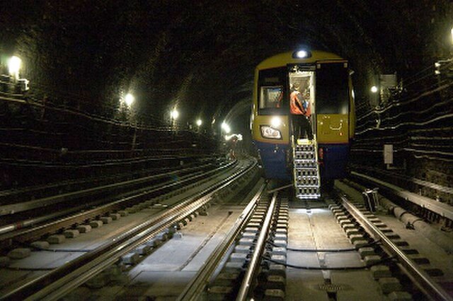 Detrainment device after deployment from the nose door. The spotlight above the headlight cluster on the non-driving side provides illumination for th