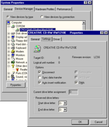 AutoRun settings for CD-ROM drive on Windows 98. Win98 devmgr ain.png