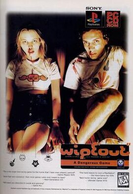 The controversial WipEout poster featuring television presenter and DJ Sara Cox, leftmost in the poster