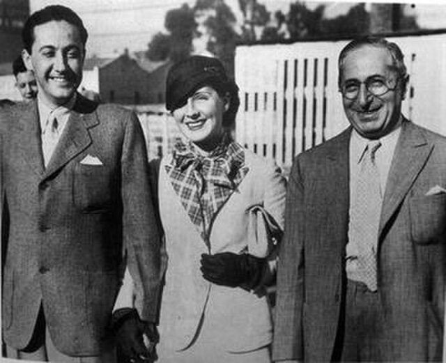 Thalberg (left) with wife Norma Shearer, and Louis B. Mayer, 1932