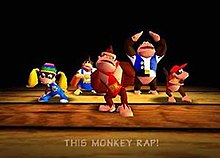 All five of the playable characters, dubbed the "DK Crew", are introduced in the song. DKRap.jpg