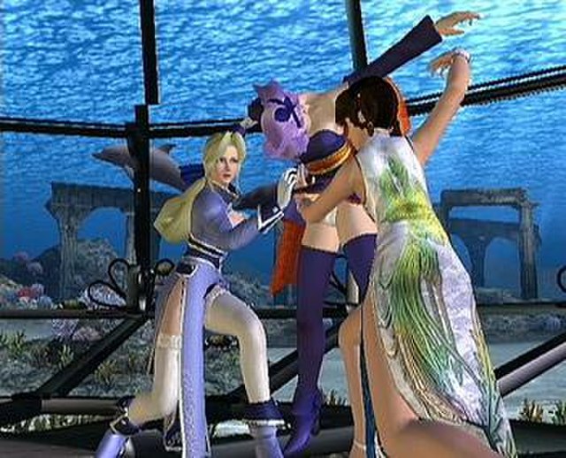 A tag throw by Helena Douglas and Leifang against Ayane in Dead or Alive Ultimate