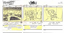 An original storyboard panel for a scene from the episode when the show was going by the early name SpongeBoy Ahoy! Help Wanted (SpongeBoy Ahoy!).jpg