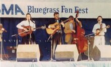 The Rank Strangers at the IBMA Bluegrass Fan Fest in Kentucky, 1990. Filling in on bass is Alison Krauss's bass player and songwriter Jon Pennell. Rank Strangers in Louisville.jpg