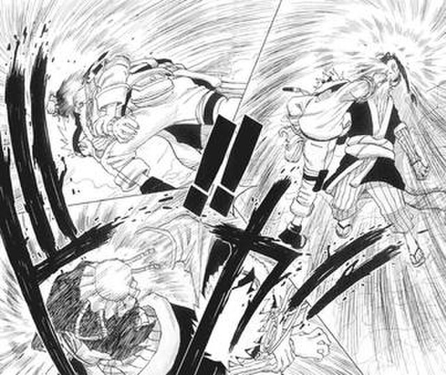 The first time Kishimoto used the double action technique in a fight between Naruto and Haku