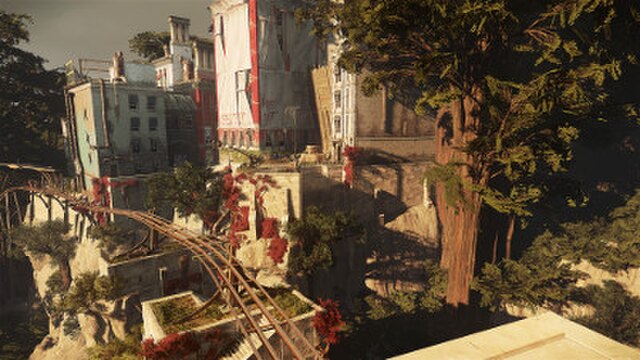 Dishonored 2 takes place in the southern Europe-inspired Karnaca. Its buildings are often flat-roofed, and the game features a vertical element less e