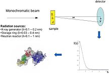 Schematic representation of a SAS experiment: solution scattering curves lead to rough structures, into which finer models can be fitted to reveal details in the assembly Saxs scheme1.jpg