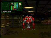 Facing an enemy intruder in the munitions storage. Defcon5 combat.png