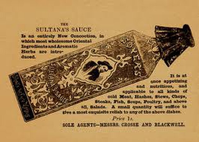 Alexis Soyer's image was used to market a range of sauces produced by the Crosse & Blackwell company.