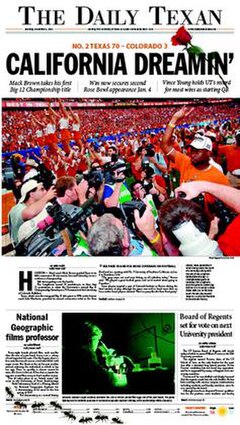 The December 5, 2005 front page of The Daily Texan