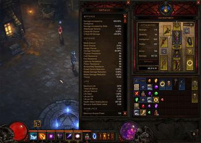 Diablo III's inventory and HUD retain a feel similar to that found in earlier games in the series, including a viewpoint reminiscent of the isometric 