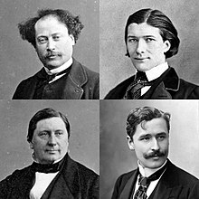 head and shoulders shots of four middle aged white men in Victorian costume. The first and fourth have dark moustaches, the other two are clean-shaven