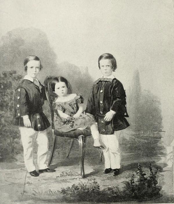 Asquith (left) with his sister Emily and elder brother William, c. 1857