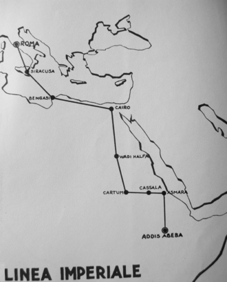 The Imperial Line from Rome to Addis Ababa, from a 1937 promotional map by Ala Littoria Linea imperiale map.PNG