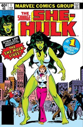 First appearance of the She-Hulk from the first issue of her title, The Savage She-Hulk #1 (November 1979). Art by John Buscema.