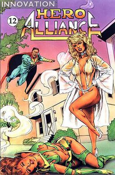 Hero Alliance #12 (Dec. 1990): Good girl art by penciler Mike Okamoto, inked by Mike Witherby.