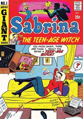 Sabrina the Teenage Witch #1 (April 1971). Cover art by Dan DeCarlo. Original title is stylized Sabrina: The Teen-Age Witch