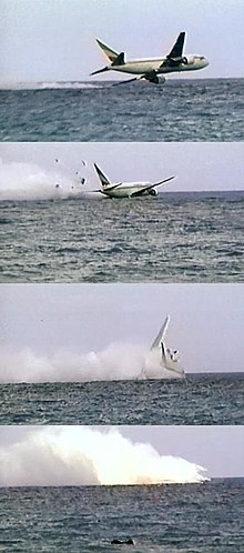 Sequence showing the ditching of the aircraft; this was recorded by a South African tourist.