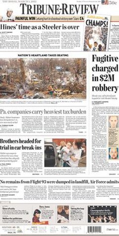 The March 1, 2012 front page of the Pittsburgh Tribune-Review