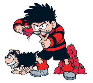 Dennis the Menace and Gnasher is a long-running comic strip in the British children's comic The Beano, published by DC Thomson, of Dundee, Scotland. The comic stars a boy named Dennis the Menace and his Abyssinian wire-haired tripe hound Gnasher.