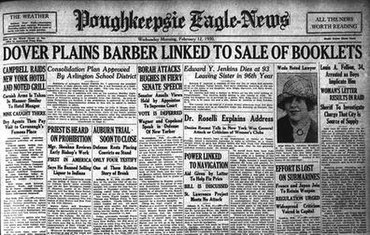 A rare early newspaper headline. (February 12, 1930 Poughkeepsie Eagle News) Poughkeepsie Eagle News Feb 12 1930.jpg