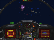 Screenshot of typical first person gameplay while piloting a ship Wing Commander III gameplay.png