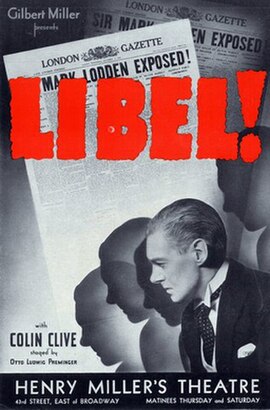 Flyer for Clive's appearance in the 1935 play Libel!