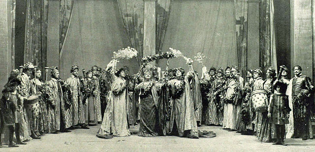 Ellen Terry's silver jubilee celebrations, 1906. She is on the right in the group of three, centre stage, with her sisters Marion and Kate. Fred is at