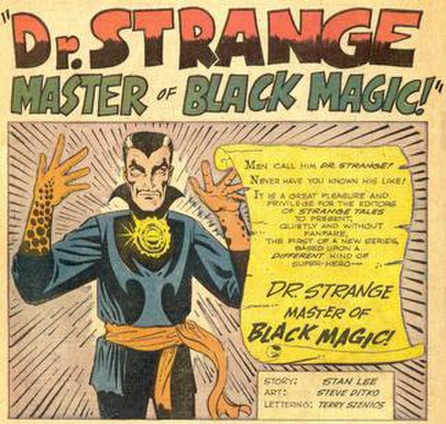 Splash page, Strange Tales #110 (July 1963), the character's debut. Art by Steve Ditko.