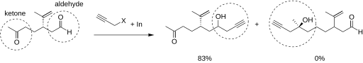 Updated chemoselective propargylation of aldehyde.svg