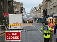 South Bridge closed after the Cowgate fire in 2002 First morning after the fire.jpg