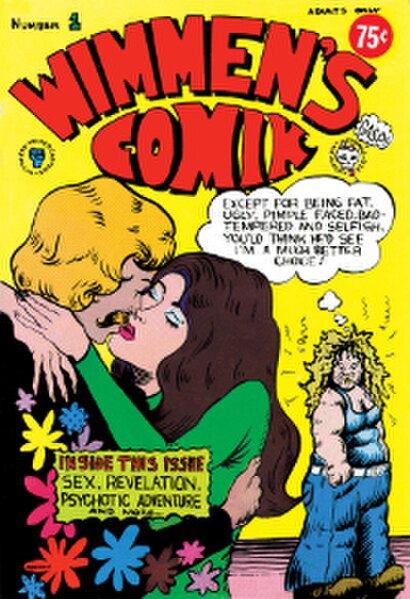 The cover to Wimmen's Comix #1 (November 1972), art by Patricia Moodian.