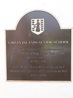 Commemorative plaque celebrating the opening of the first secondary school. BVI secondary school plaque.jpg