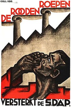 A political poster of the SDAP. It reads: The Reds call, strengthen the SDAP