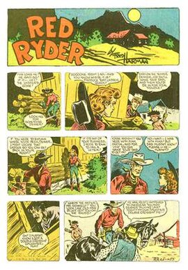 A page from Dell Comics' Red Ryder #25 (May–June 1945) reprinting 1943 comic strips by Fred Harman