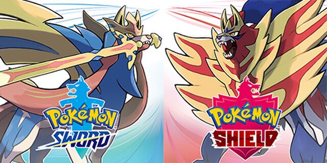 Left: Box art for Sword, depicting the legendary Pokémon Zacian Right: Box art for Shield, depicting the legendary Pokémon Zamazenta