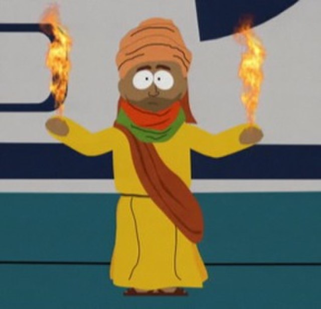 An image of the Muslim prophet Muhammad was shown in the 2001 episode "Super Best Friends", but was later banned from the 2006 episode "Cartoon Wars" 