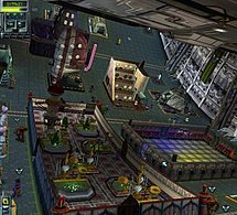 A screenshot of the Recreational Deck with buildings such as a Disco, Motels, Bars, Holodome, and Shops StartopiaScreen.jpg