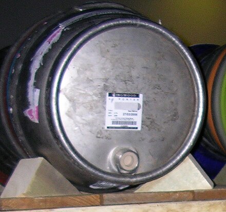 A cask. The untapped keystone is clearly visible in the bunghole below the label. CaskFront.jpg