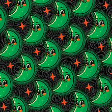 Cover art of Luna, shows green moons in a black background and orange stars. It is a portrait based on the cover art of its EP, Ferxxocalipsis