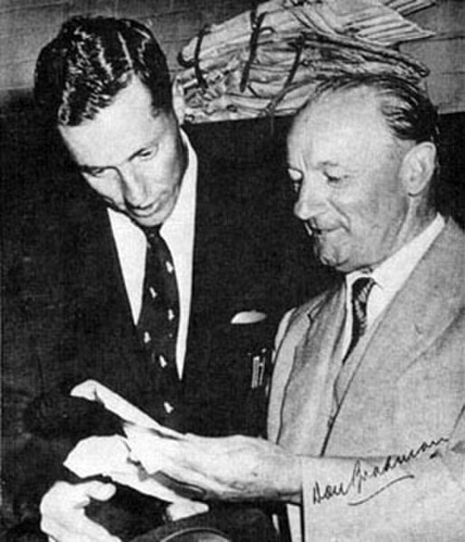 Trevor Goddard (L) with Sir Donald Bradman