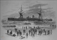 Rusland aground, from Harper's Weekly, 7 April 1877. SS Rusland wreck Long Branch 1877.PNG