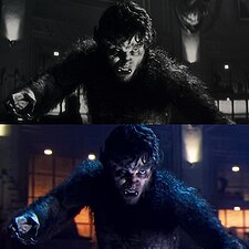 Werewolf by Night, as seen in the original black-and-white release (top) and the In Color release (bottom). Werewolf by Night (TV special) black and white and color comparison.jpg