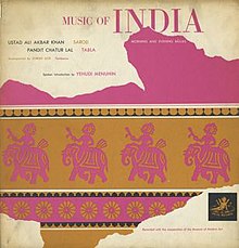 Ali Akbar Khan'ın 1955 tarihli Music of India.jpg albümünün Angel Records'un kapağı