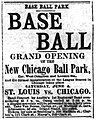 Newspaper ad for opening game of West Side Park (I)